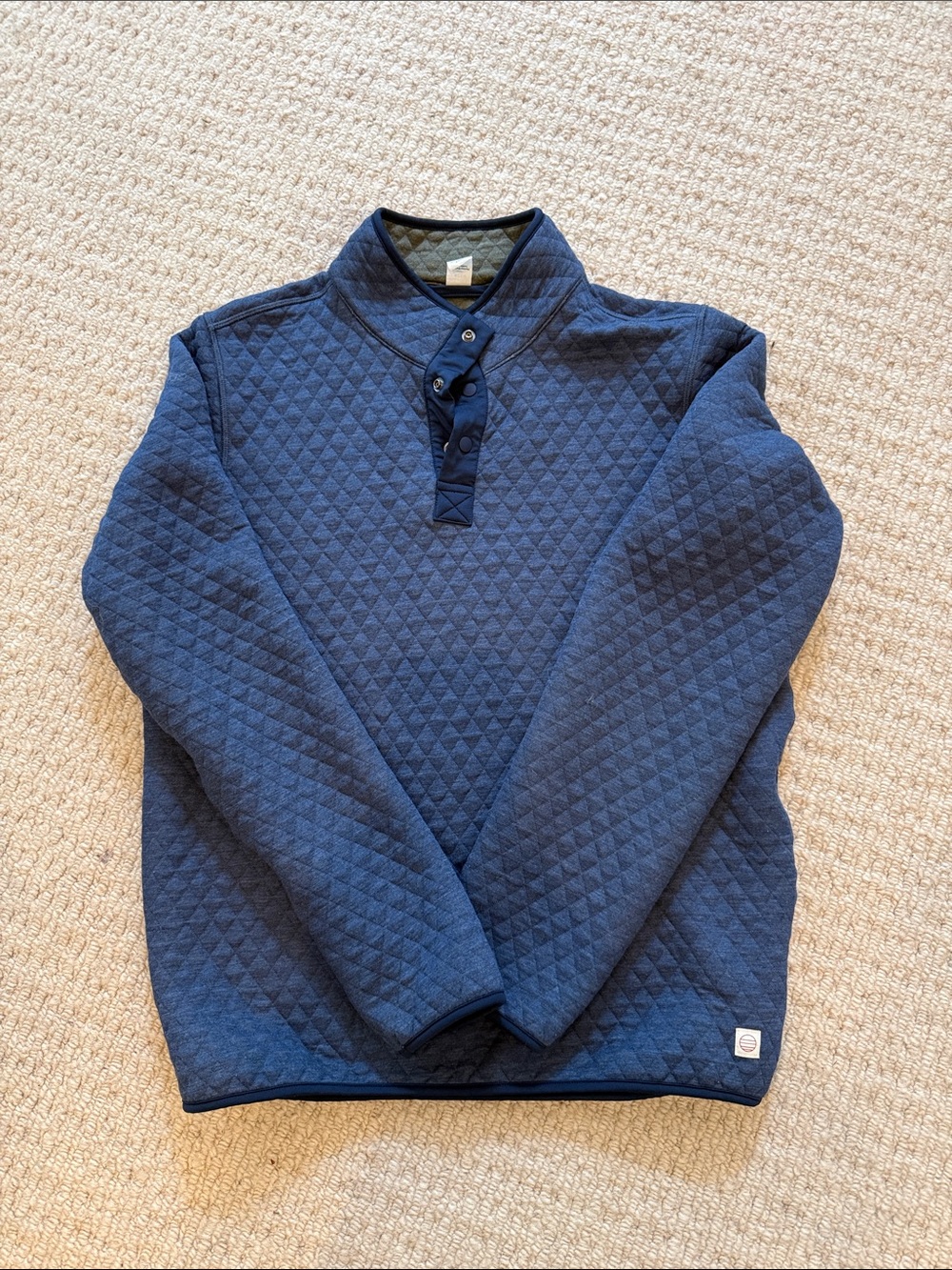 Marine Layer Quilted Navy Zip-Style Pullover Sweater